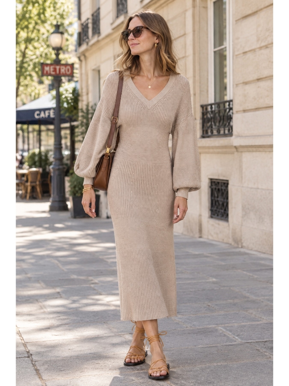 STAUD Carnation Puff-Sleeve Sweaterdress i